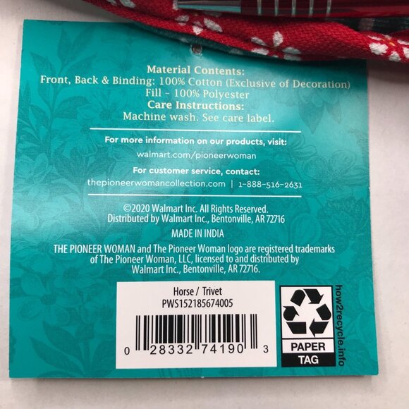 Set of 2 Pioneer Woman Trivet Pot Holder Pig and Horse Quilted 10" New - Picture 4 of 11